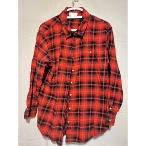 Red Plaid Flannel Long Sleeve‎ Button Up Shirt XL Extra Large ON-34TH